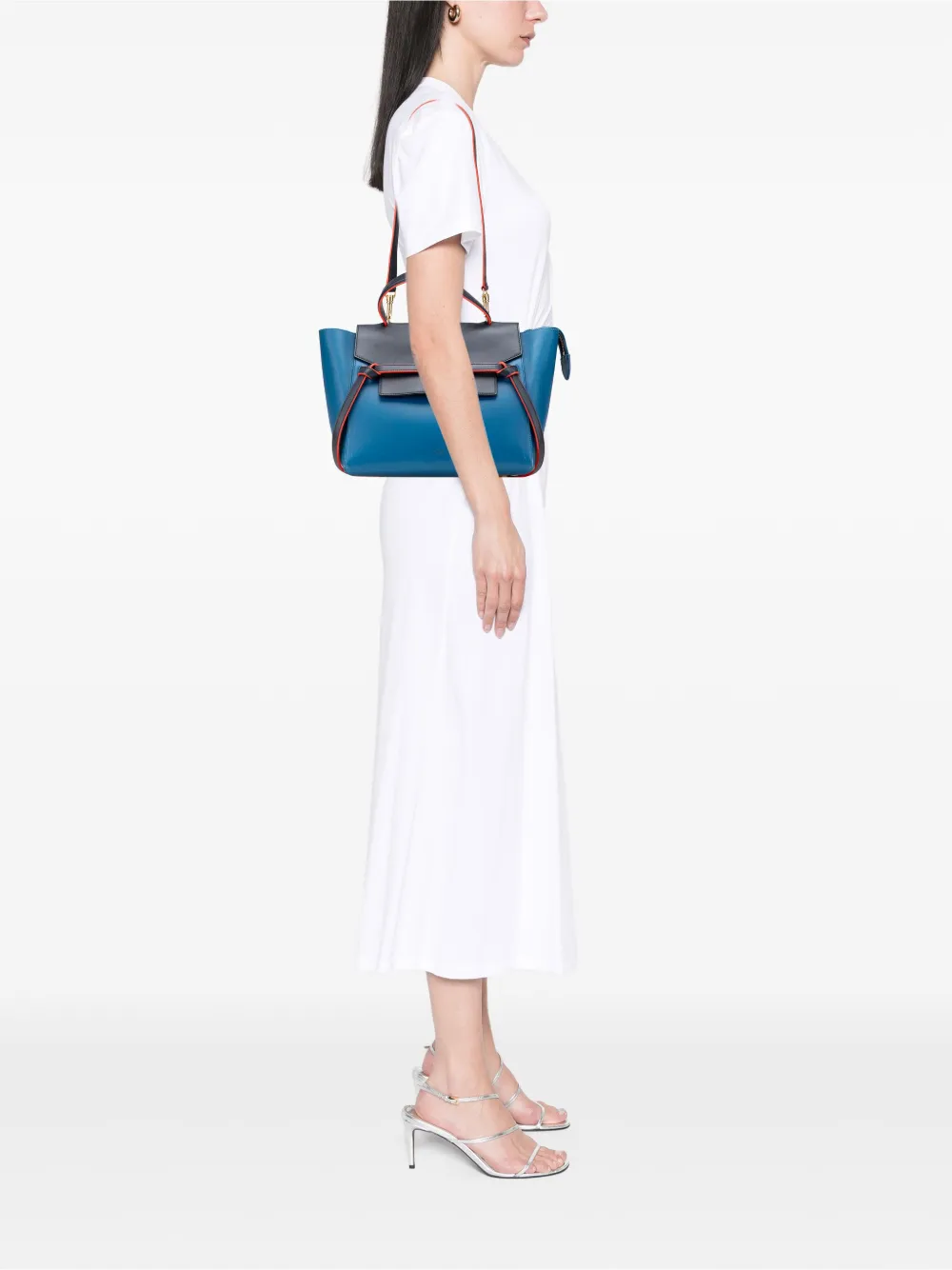 Pre-owned Celine 2015 Mini Tricolor Smooth Calfskin Belt Bag Satchel In Blue