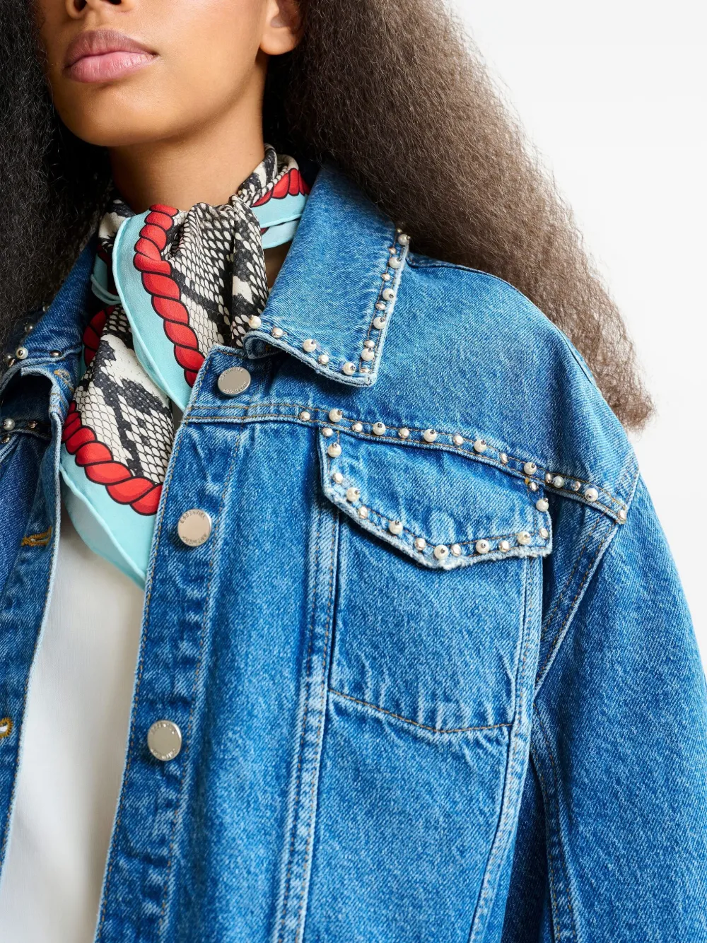 Essentiel Antwerp Spijkerjack verfraaid met parels Blauw