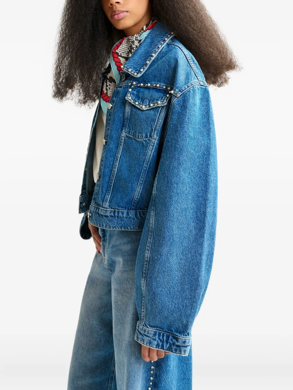 Essentiel Antwerp Spijkerjack verfraaid met parels Blauw