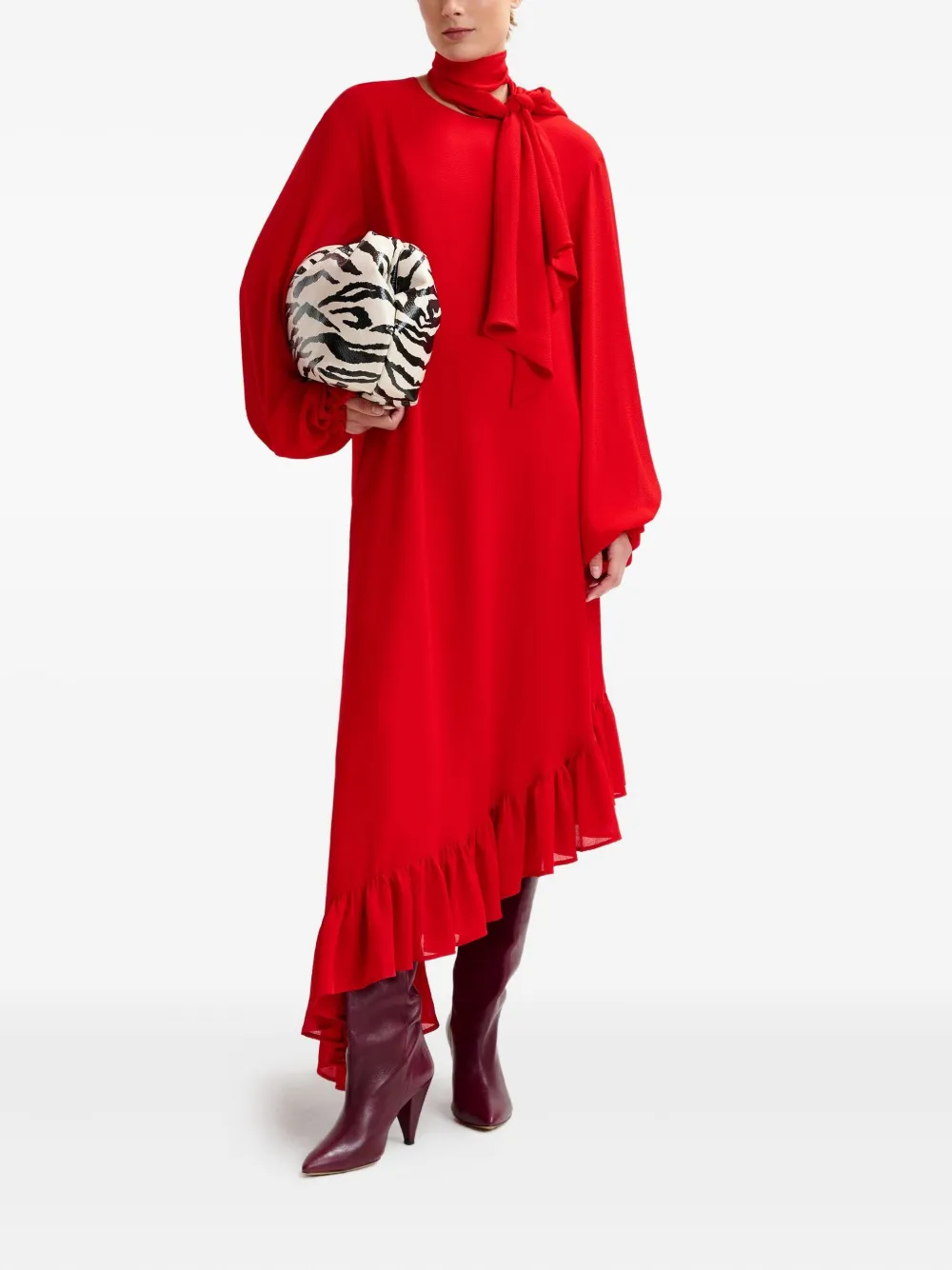 Essentiel Antwerp Asymmetrische jurk met ruches - Rood