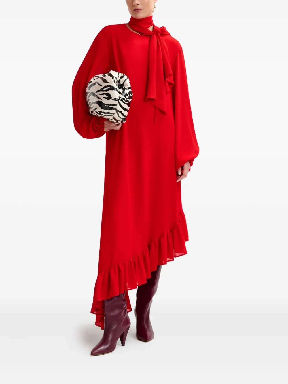 Essentiel Antwerp Asymmetrische jurk met ruches Rood