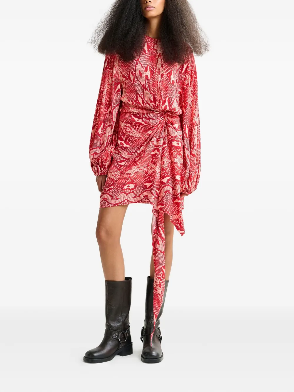 Essentiel Antwerp Gedrapeerde asymmetrische jurk met slangenprint - Rood