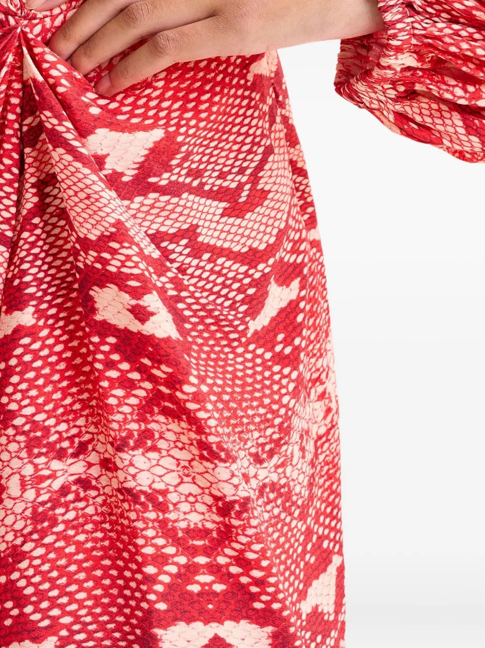 Essentiel Antwerp Gedrapeerde asymmetrische jurk met slangenprint Rood