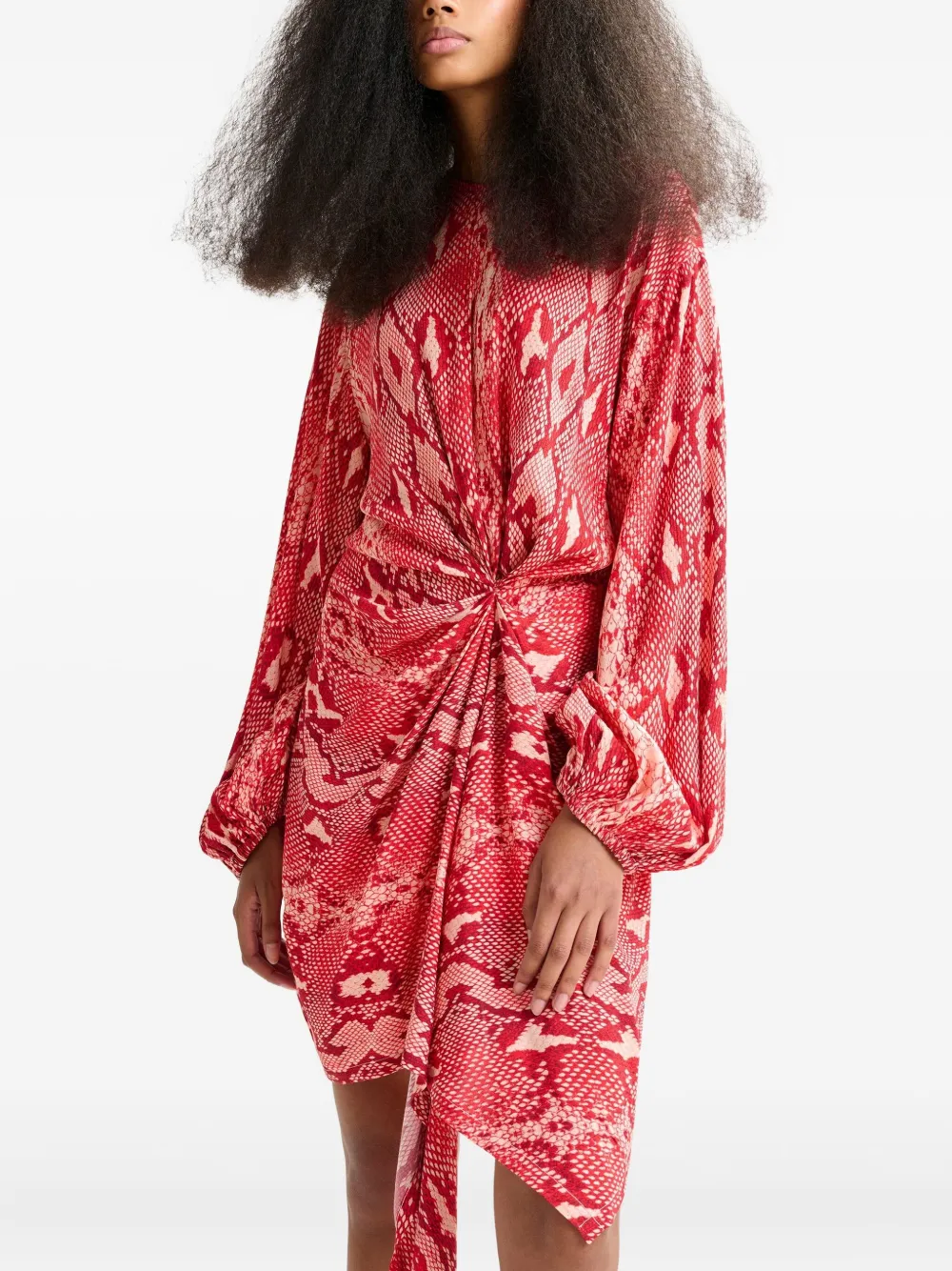 Essentiel Antwerp Gedrapeerde asymmetrische jurk met slangenprint Rood