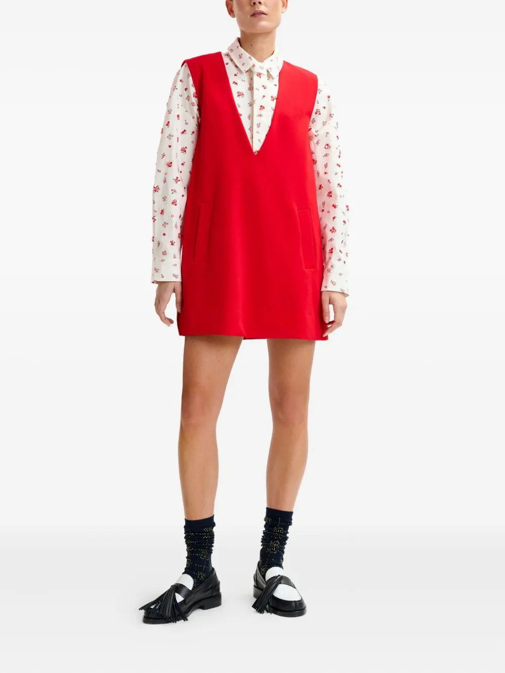 Essentiel Antwerp Mini-jurk met V-hals - Rood