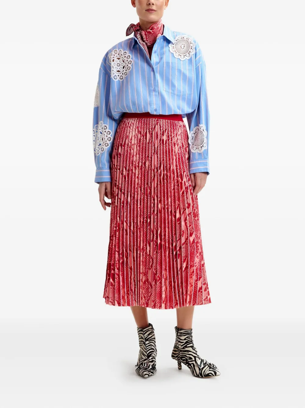 Essentiel Antwerp Midi-rok met slangenprint en plooien - Blauw
