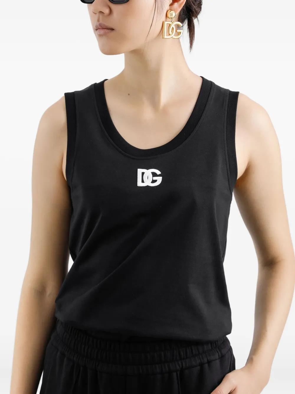 Dolce & Gabbana Logo-detail Cotton Tank Top In Black