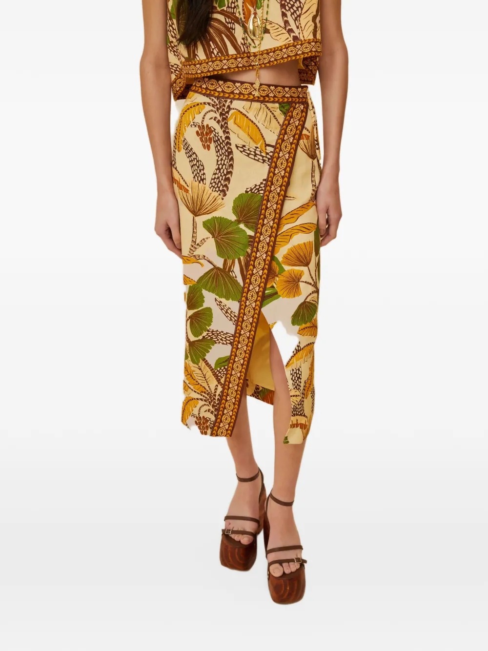 FARM Rio Sketch midi-wikkelrok met print Beige