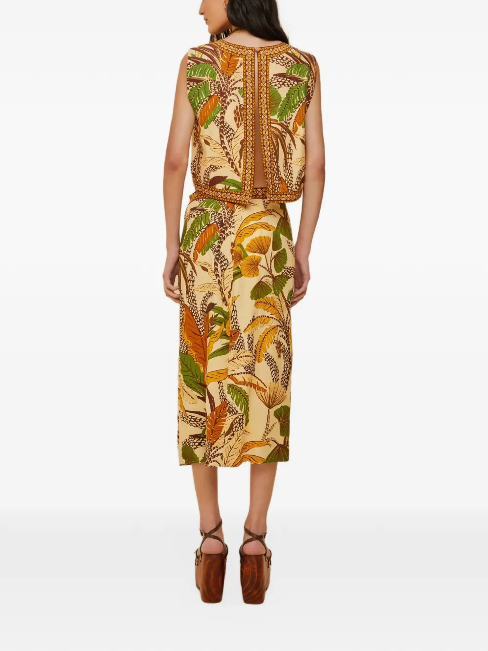 FARM Rio Sketch midi-wikkelrok met print Beige