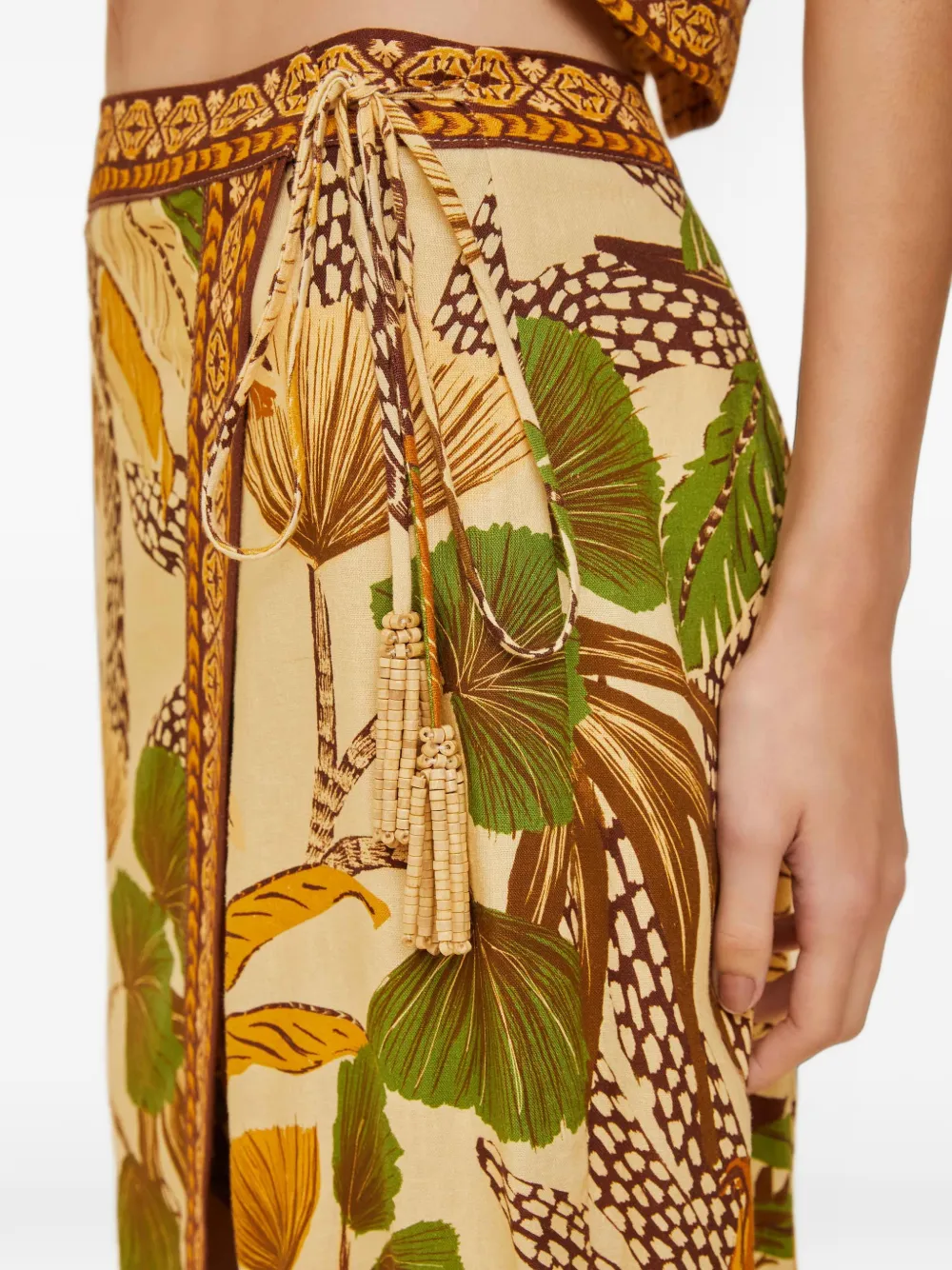 FARM Rio Sketch midi-wikkelrok met print Beige