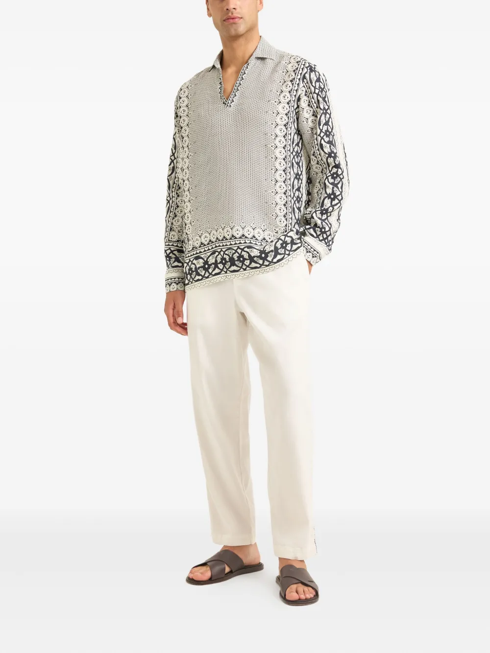 Orlebar Brown patterned linen polo shirt - Wit