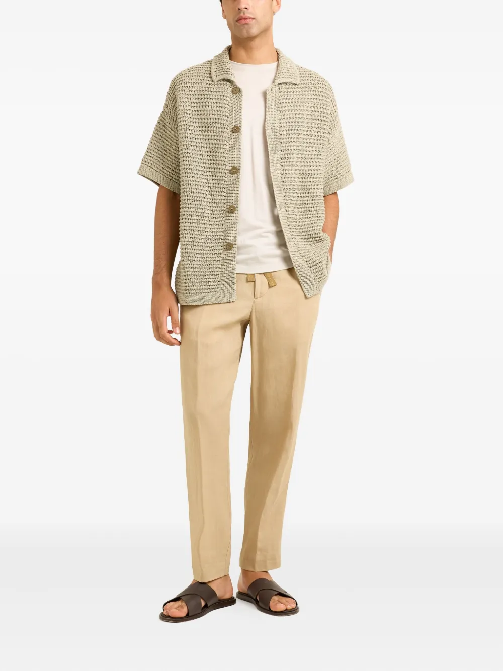Orlebar Brown Thomas Textured-knit Short-sleeve Shirt In Gray