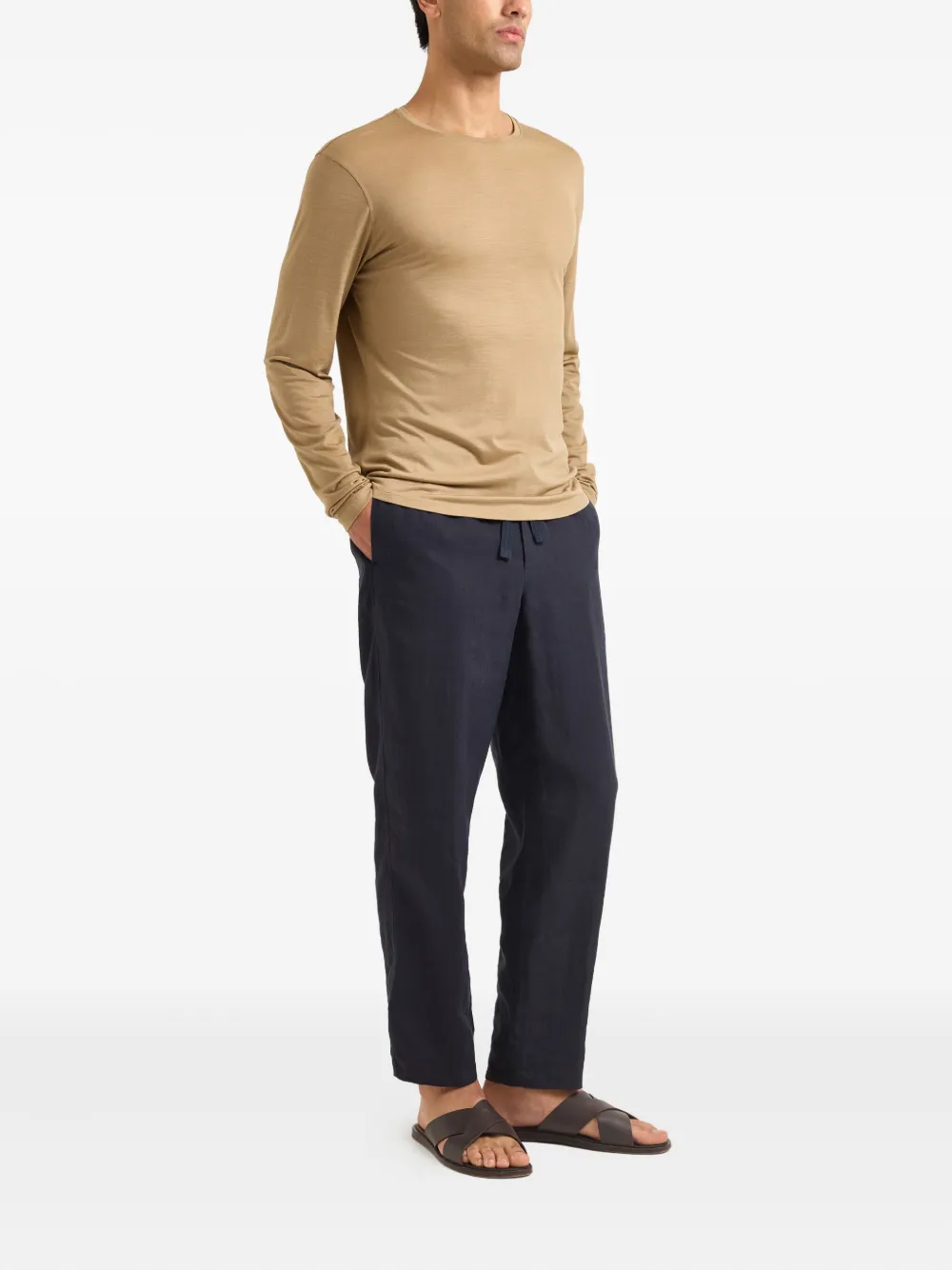 Orlebar Brown OB-T T-shirt van merinowol met lange mouwen - Bruin