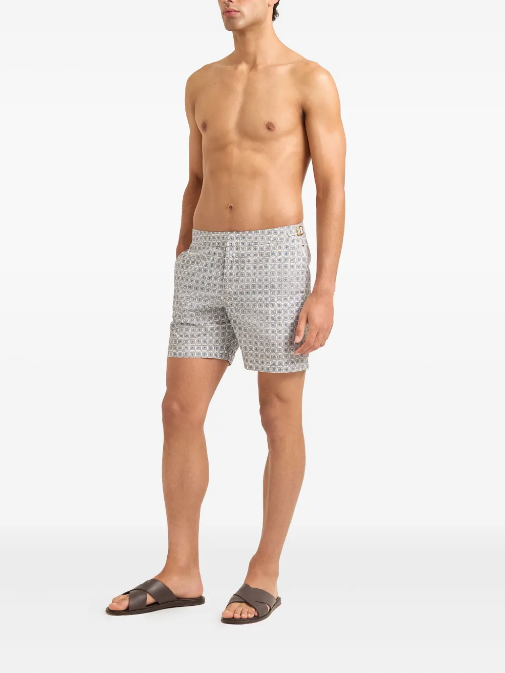 Orlebar Brown Geometric-pattern Swim Shorts In Gray