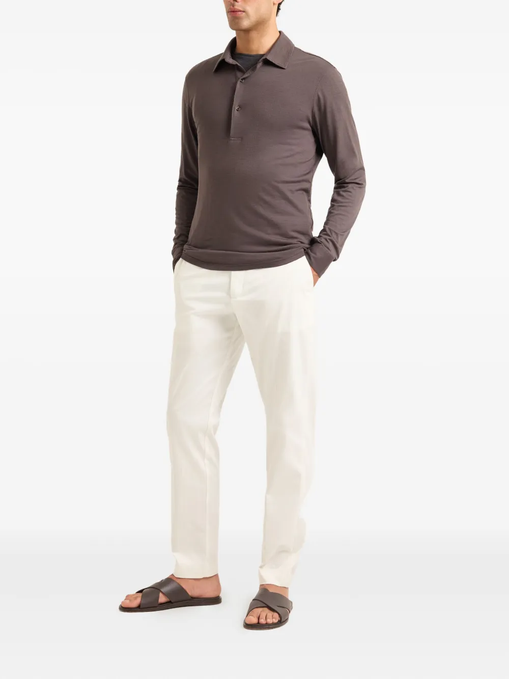 Orlebar Brown Sebastian long-sleeve merino-wool polo shirt - Bruin