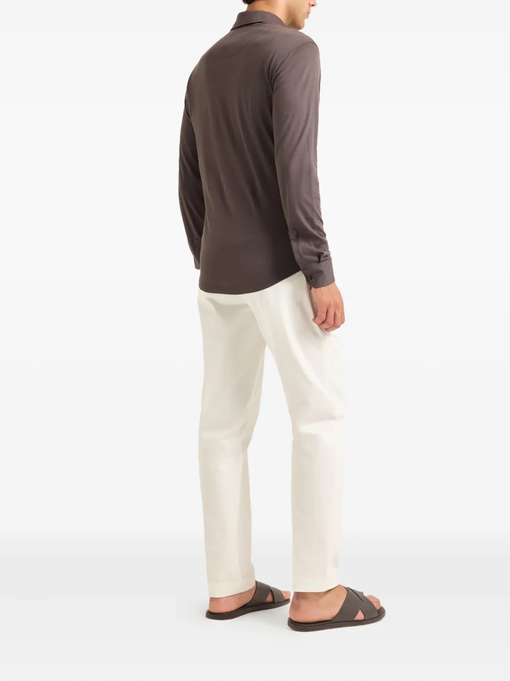 Orlebar Brown Sebastian poloshirt van merinowol met lange mouwen Bruin