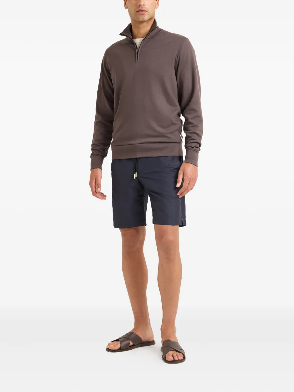 Orlebar Brown Isar Half-zip Merino Wool Sweater In Brown