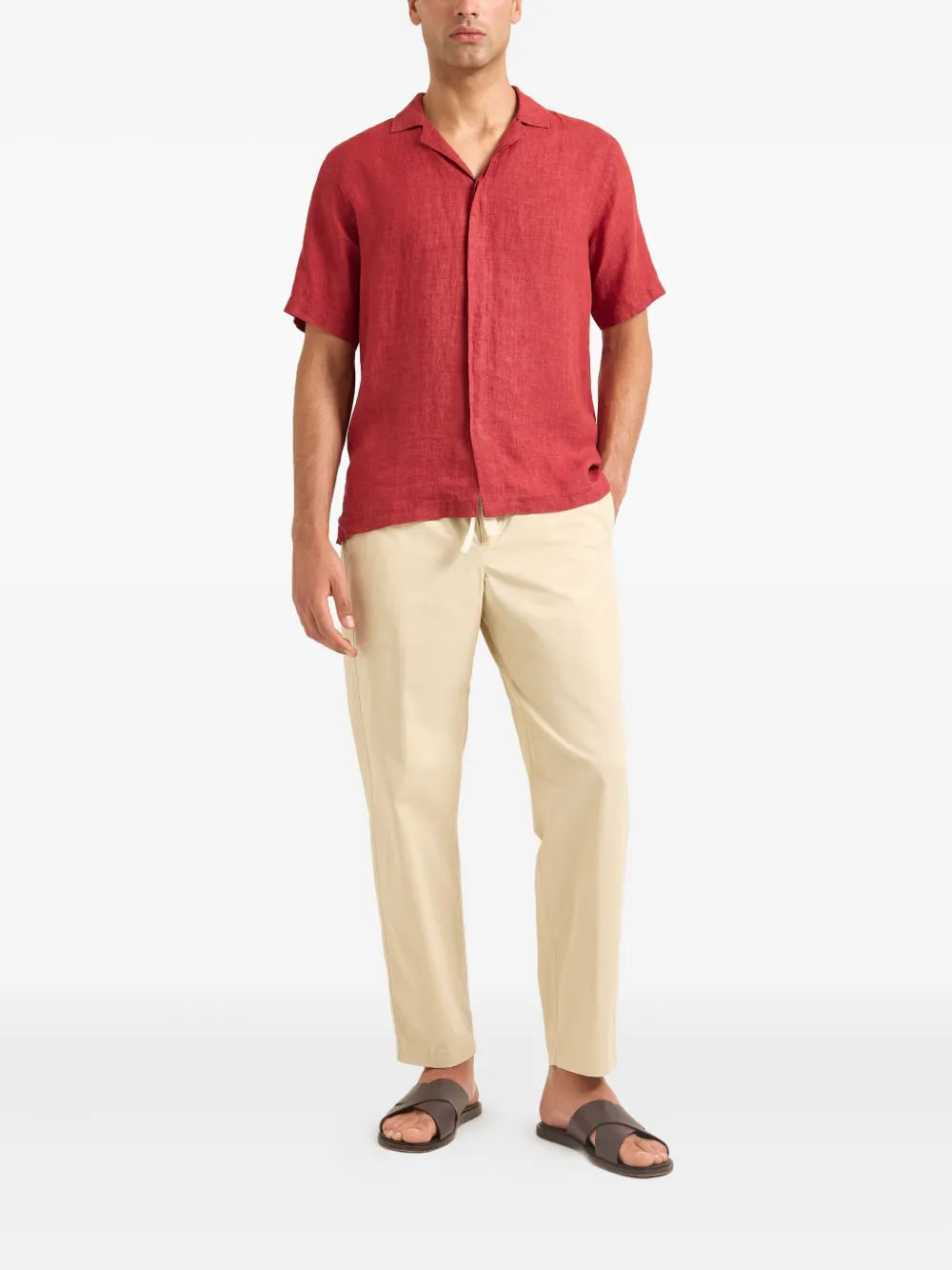 Orlebar Brown Maitan linen stitched shirt Rood
