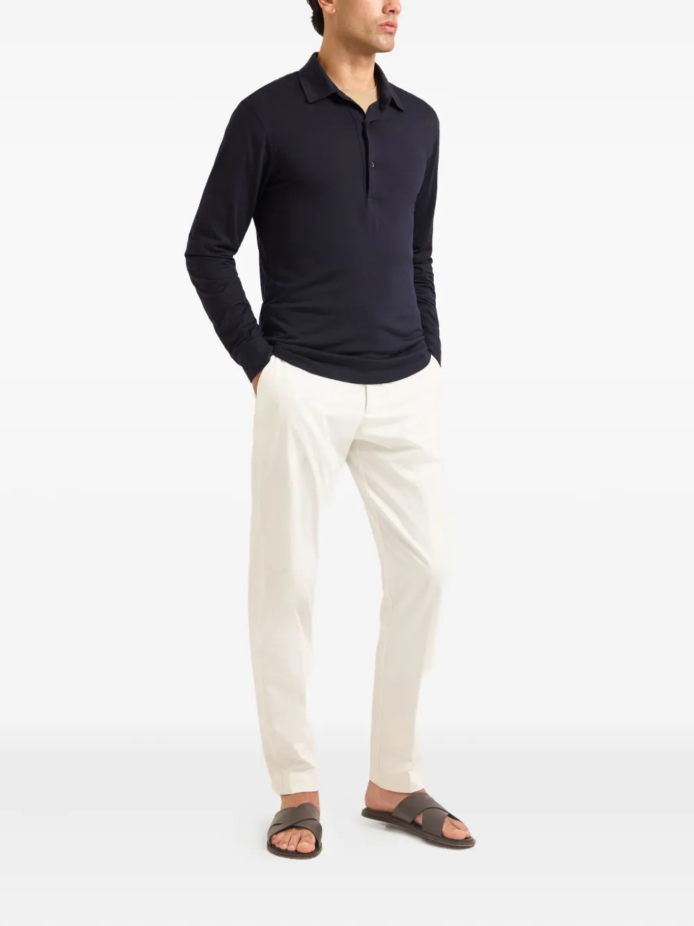 Orlebar Brown long-sleeve merino wool polo shirt - Blauw