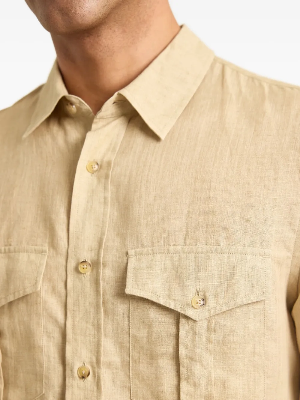 Orlebar Brown Colburn linnen overhemd met dubbele zak Beige