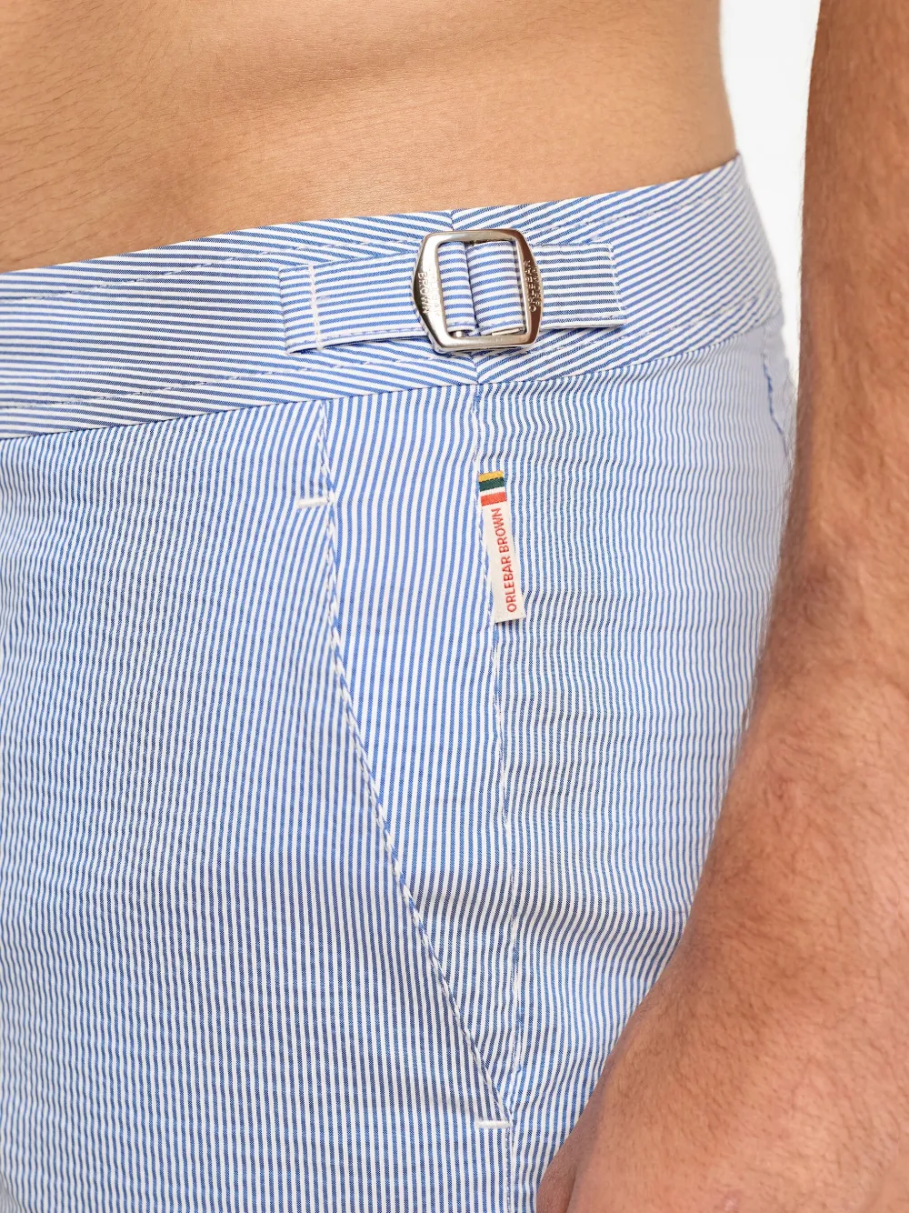 Orlebar Brown Bulldog stripe seersucker swim shorts Blauw
