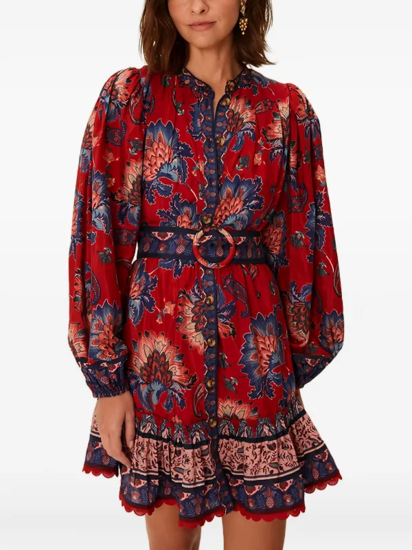 FARM Rio floral-pattern Belted Mini Dress | Red | FARFETCH JO