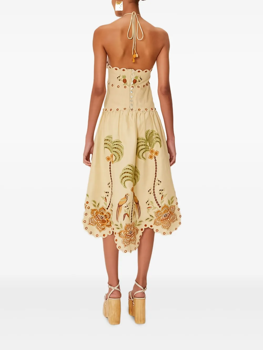 FARM Rio halter-neck embroidered midi dress - Beige