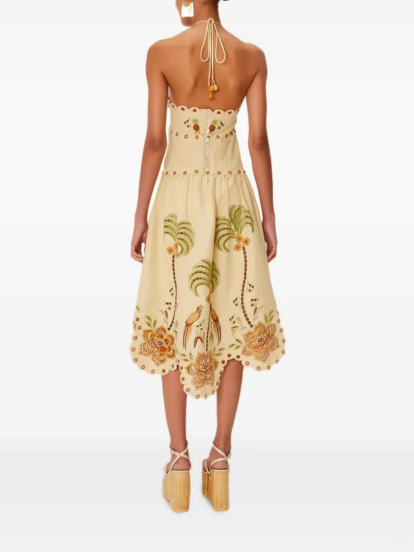 Farm Rio Halter-neck Embroidered Midi Dress - Neutrals Farm Rio Halter-neck Embroidered Midi Dress - Neutrals