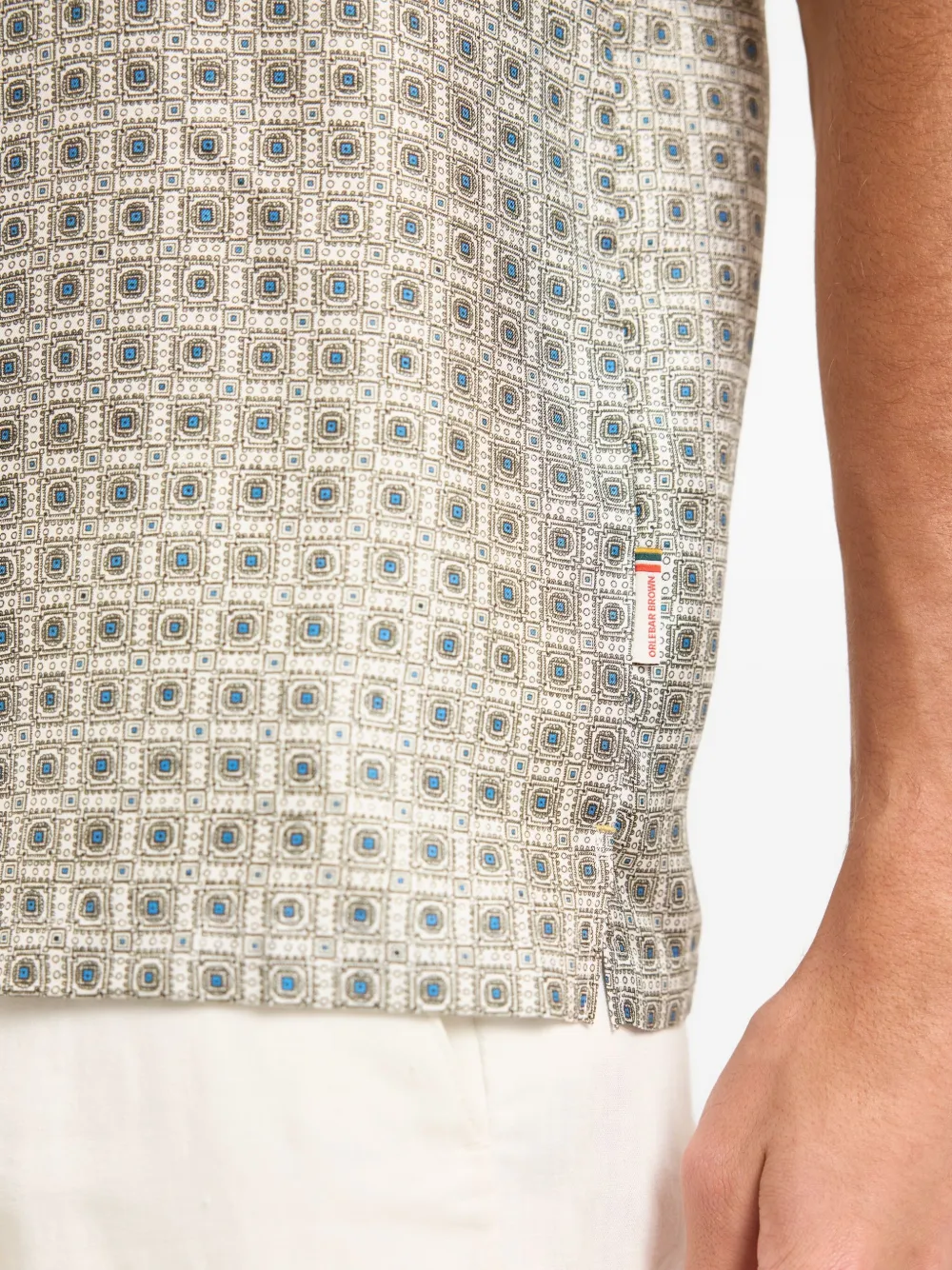 Orlebar Brown Maitan zijden overhemd met geometrisch patroon Wit