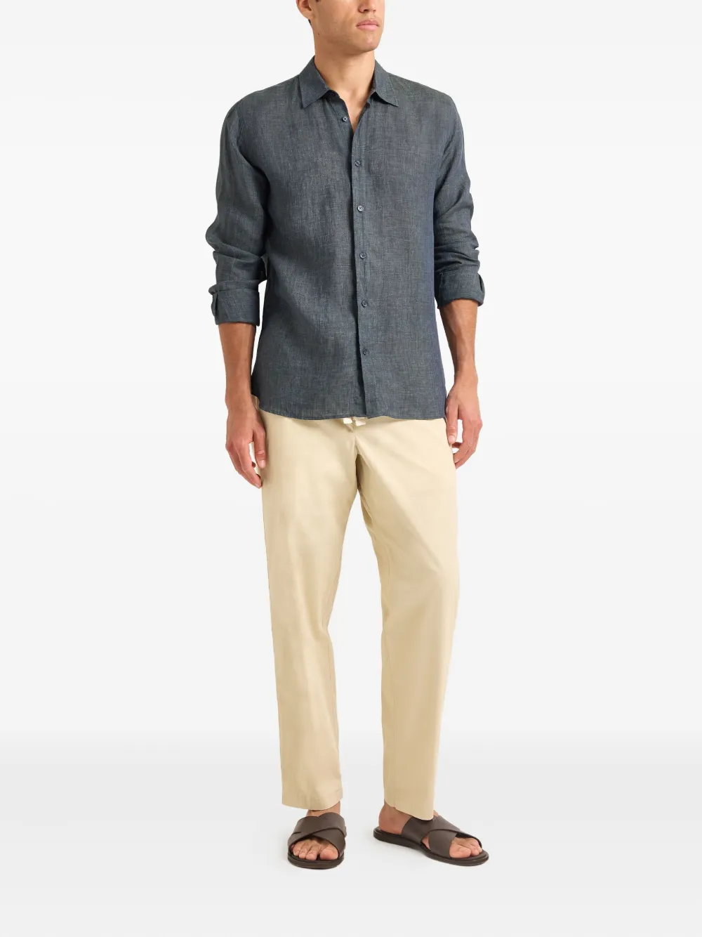 Orlebar Brown linen curved shirt - Blauw