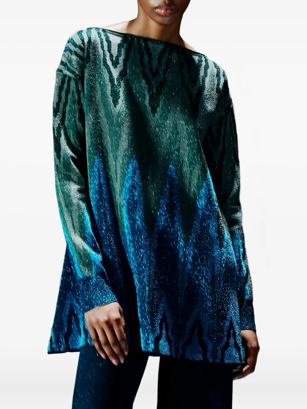  Circus Hotel Zigzag-pattern Lamé Jumper - Blue 
