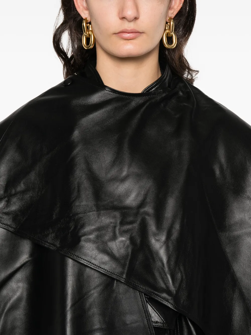 Ducie Nina Wrap Around Belted Leather Coat In Black