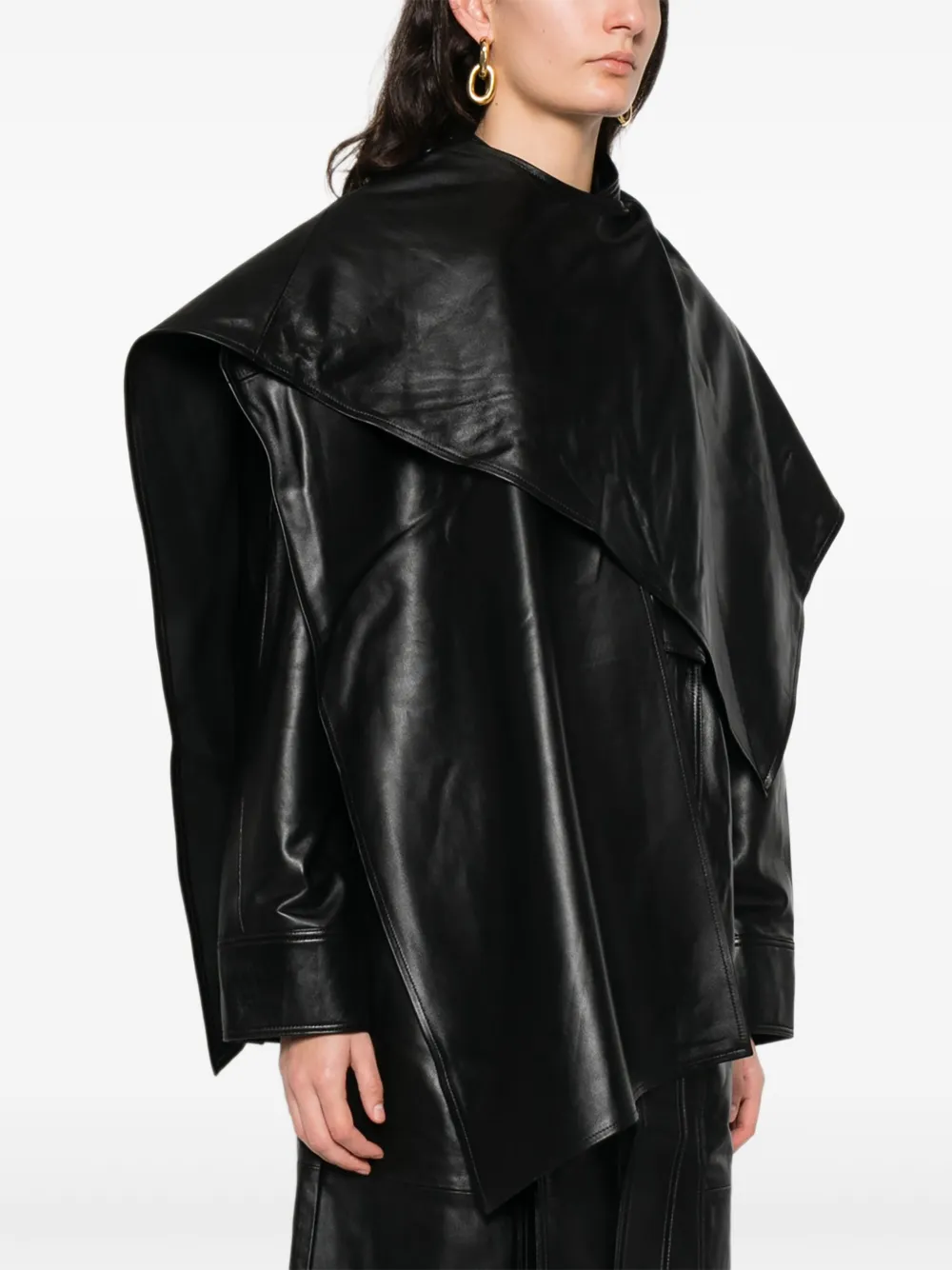 Ducie Nina Wrap Around Belted Leather Coat In Black