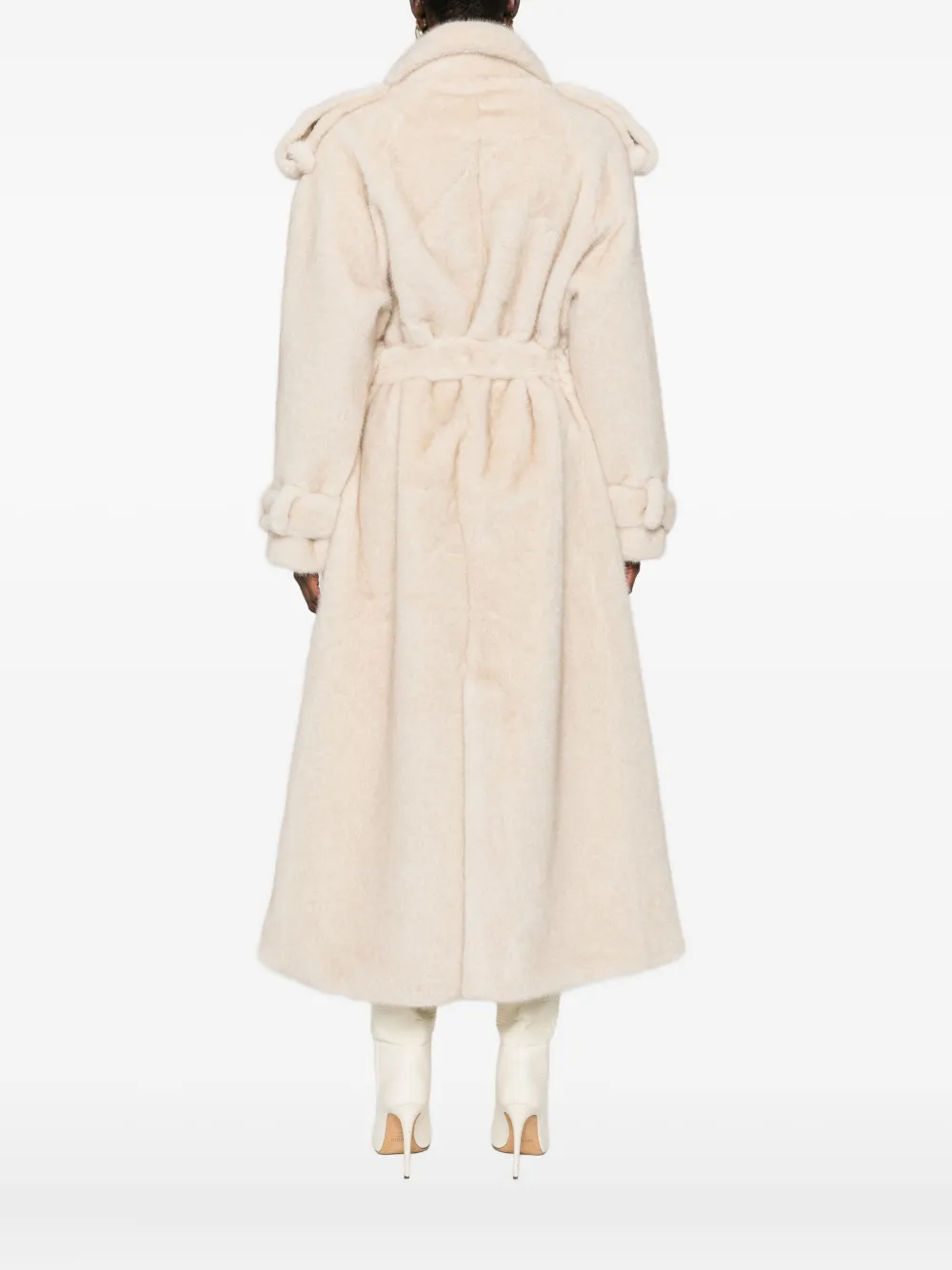Ducie Thalia Double-breasted Faux Fur Coat In Neutral