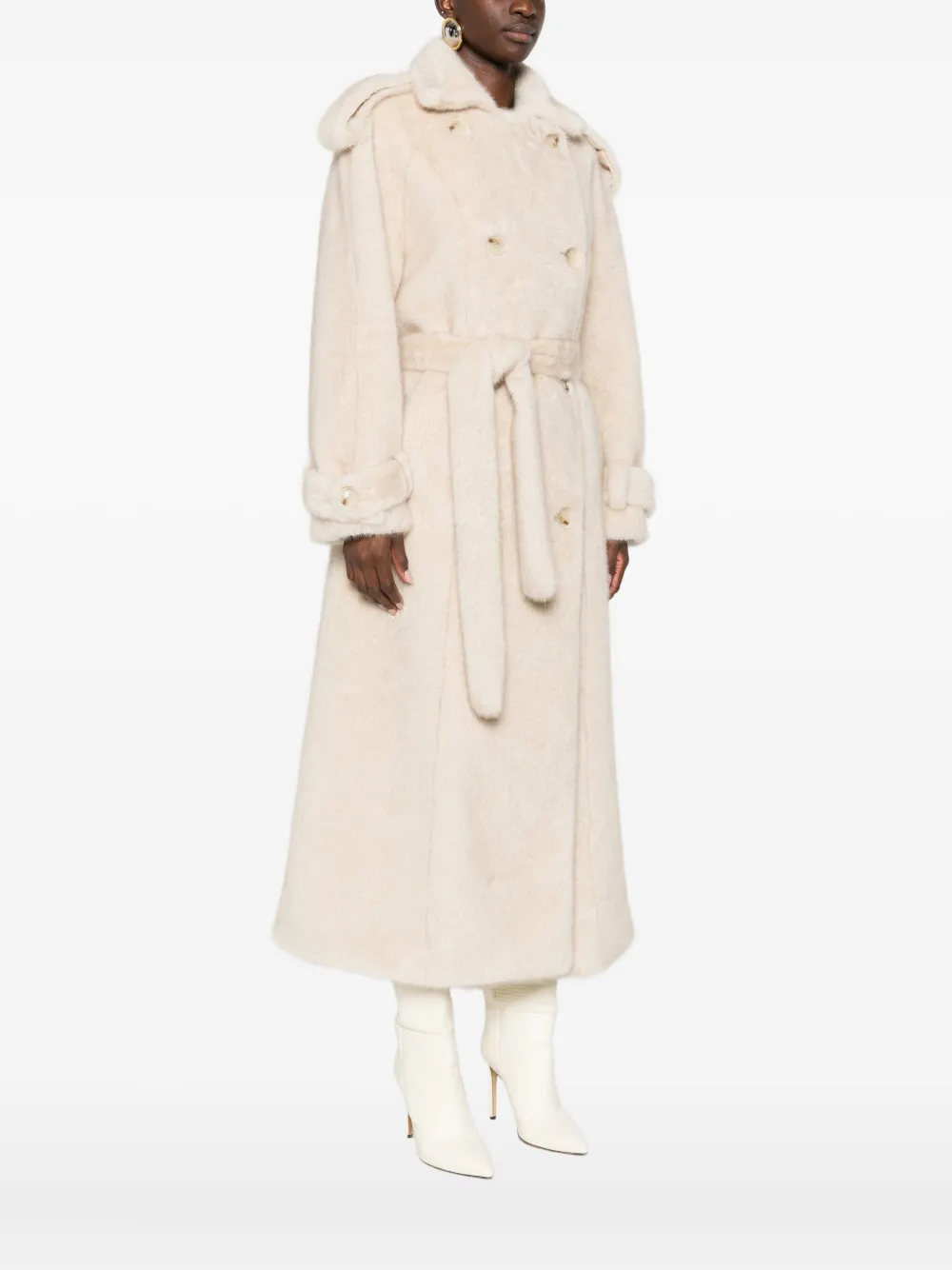 Ducie Thalia Double-breasted Faux Fur Coat In Neutral