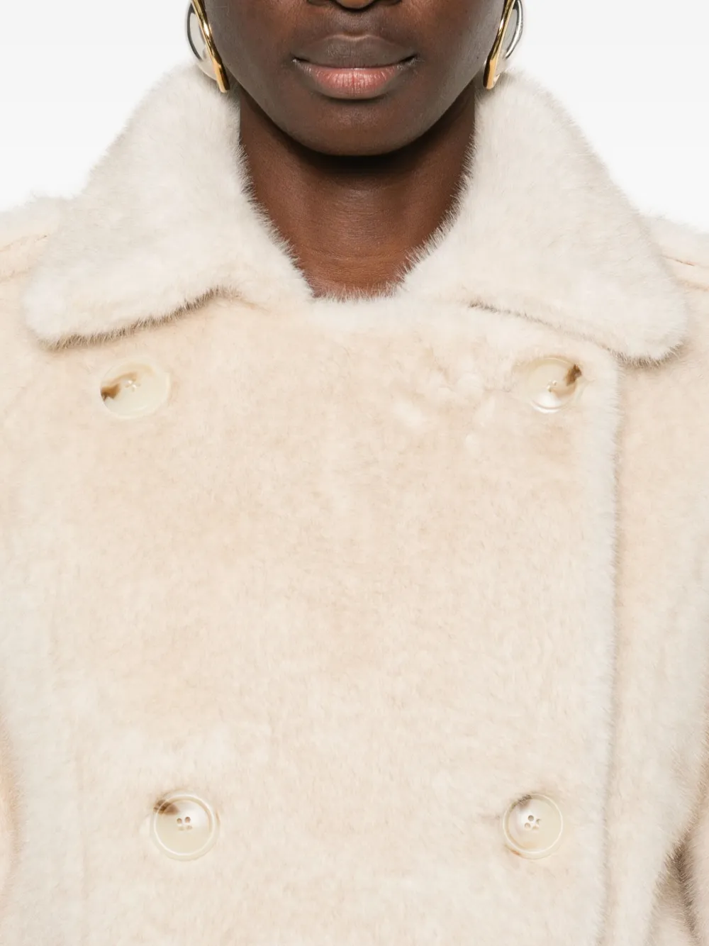 Ducie Thalia Double-breasted Faux Fur Coat In Neutral