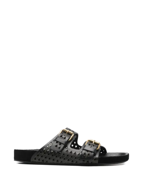 Isabel Marant Lennyo Cutout Buckle Flat Sandals in Black