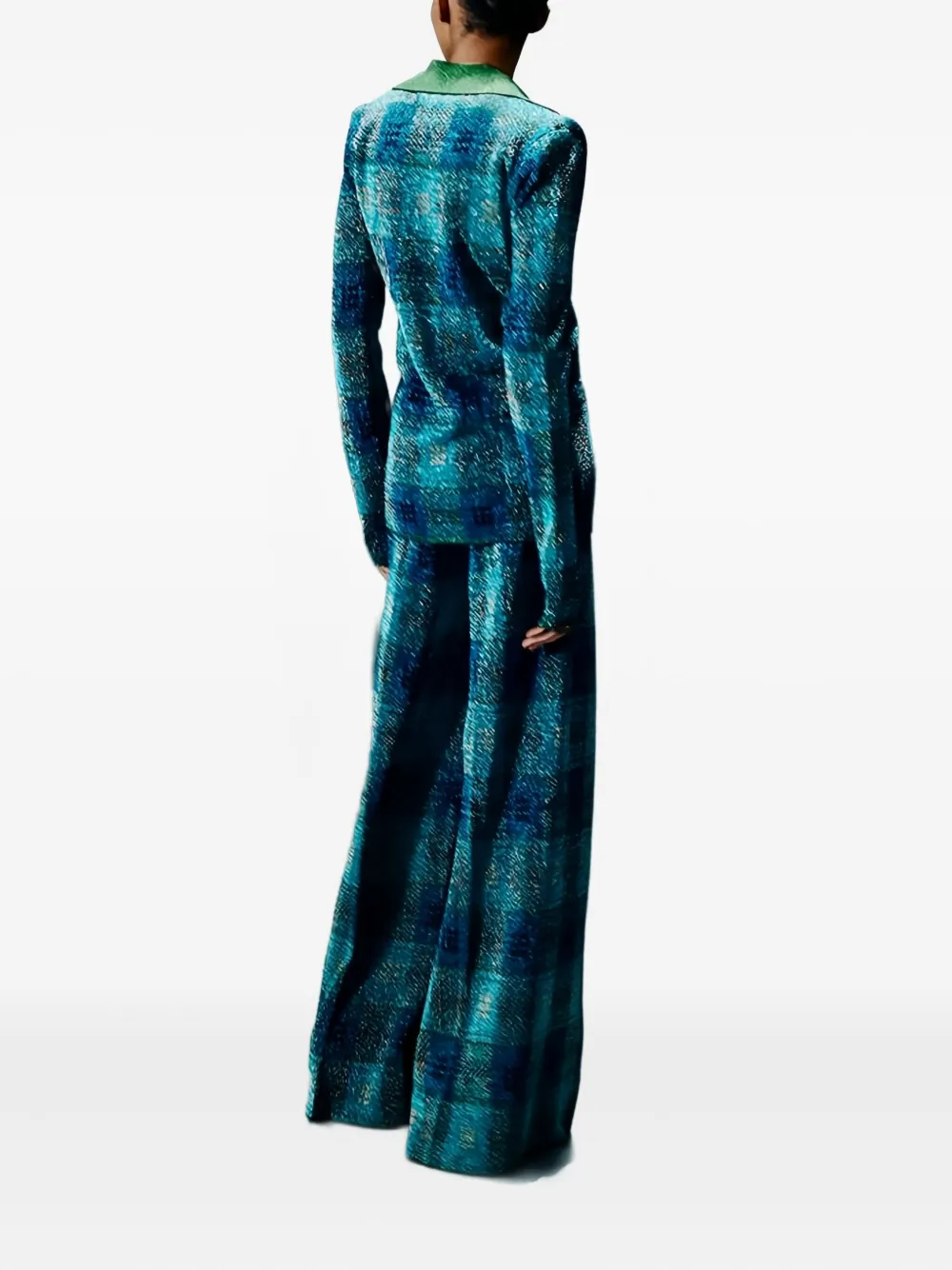 Circus Hotel Checked Lamé-effect Polo Jumper In Blue