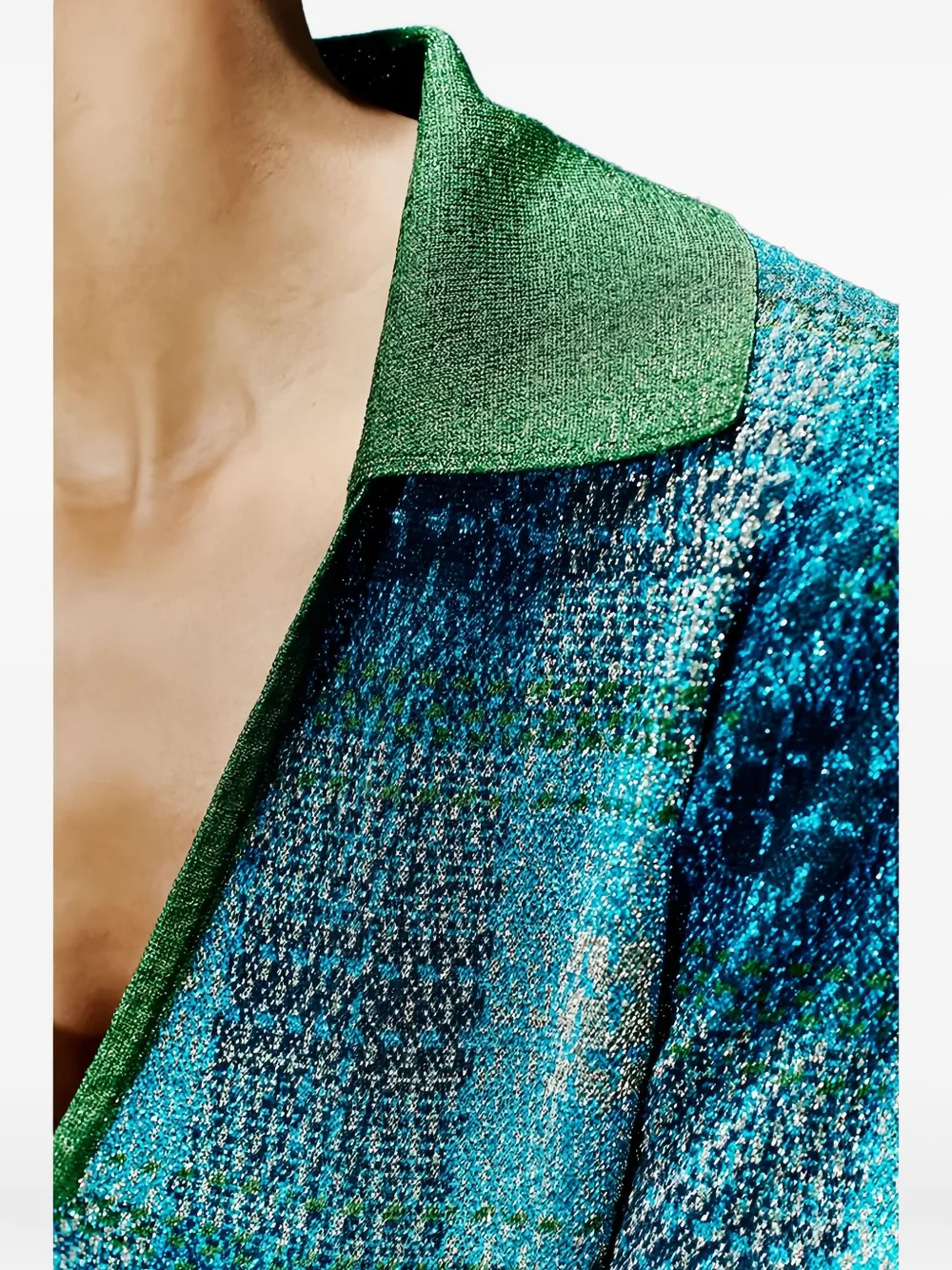 Circus Hotel Checked Lamé-effect Polo Jumper In Blue