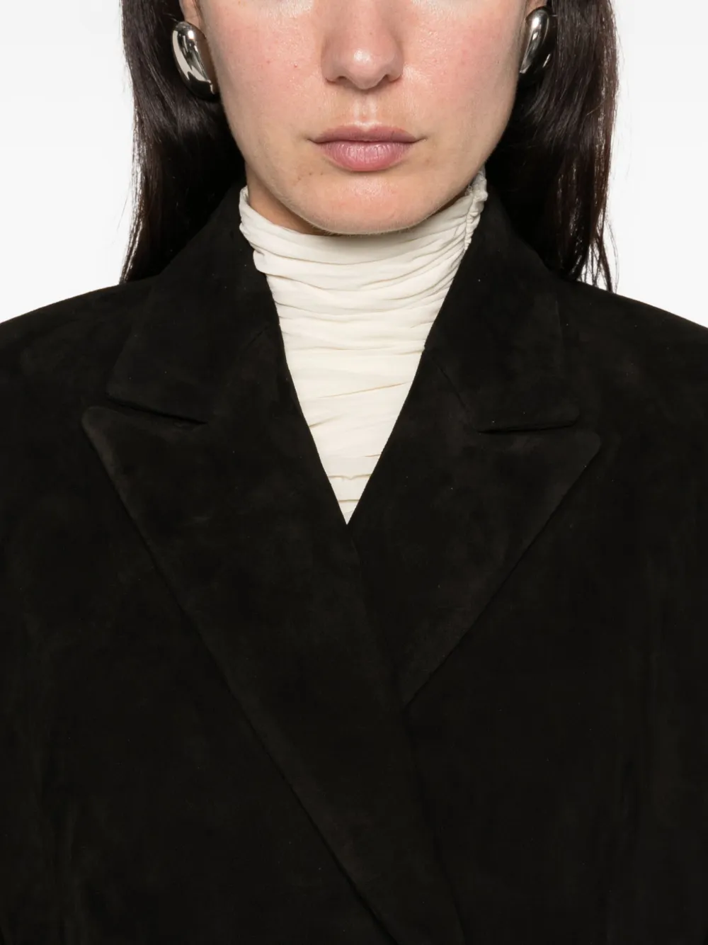 Ducie Aggie Double-breasted Leather Coat In Black