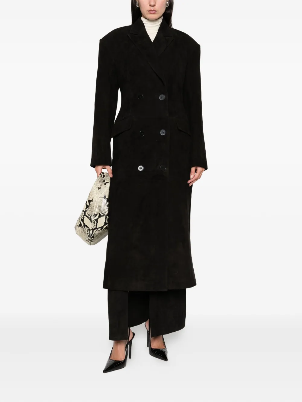 Ducie Aggie Double-breasted Leather Coat In Black