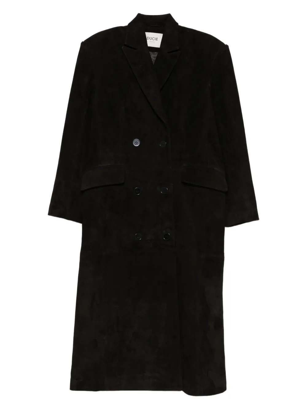 Ducie Aggie Double-breasted Leather Coat In Black