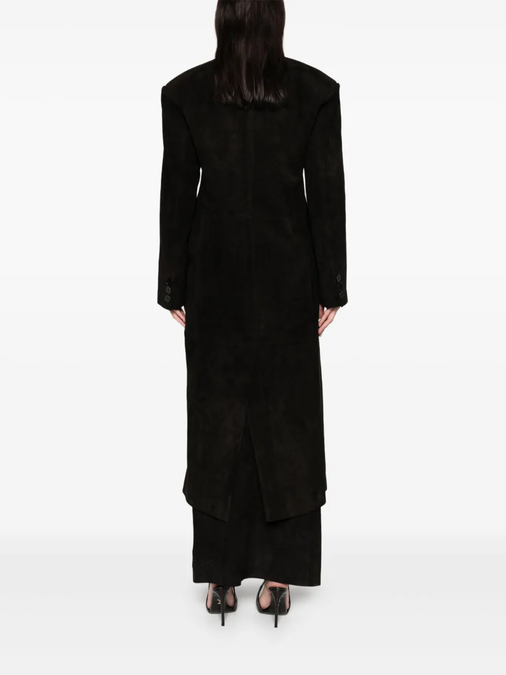 Ducie Aggie Double-breasted Leather Coat In Black