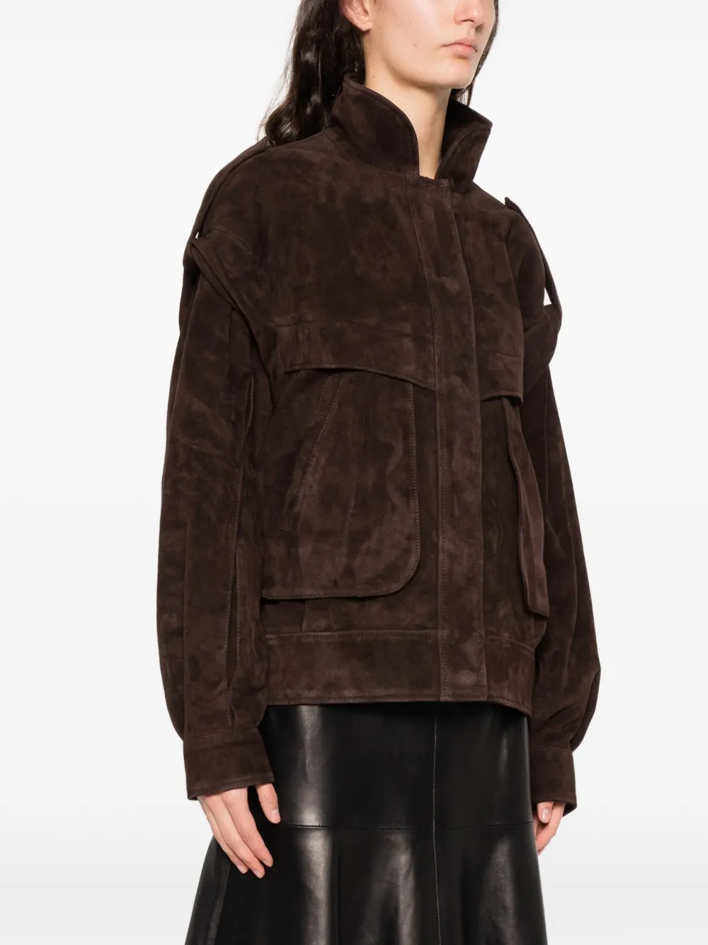 Ducie Stud-fastening Suede Jacket In Brown