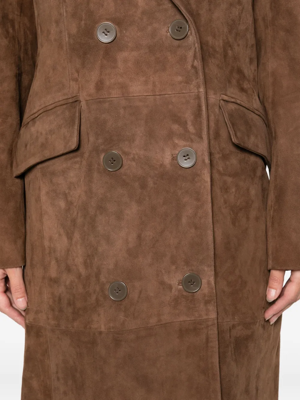 Ducie Aggie Double-breasted Suede Long Coat In Brown