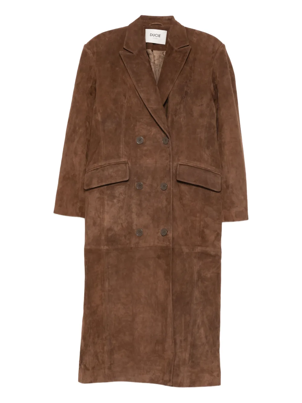 Ducie Aggie Double-breasted Suede Long Coat In Brown