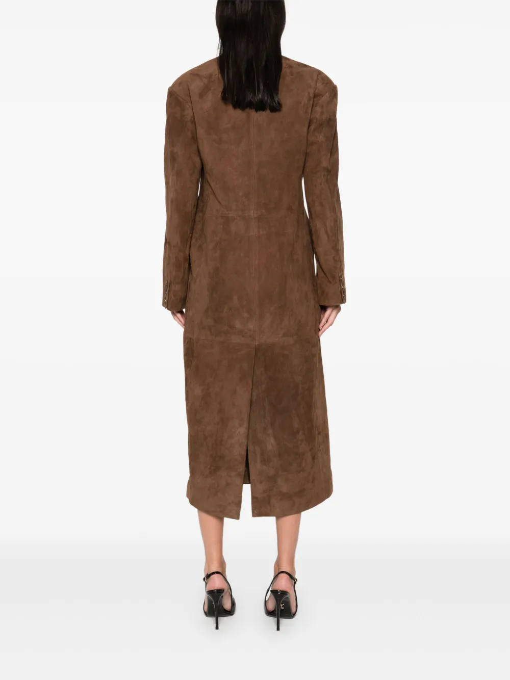 Ducie Aggie Double-breasted Suede Long Coat In Brown