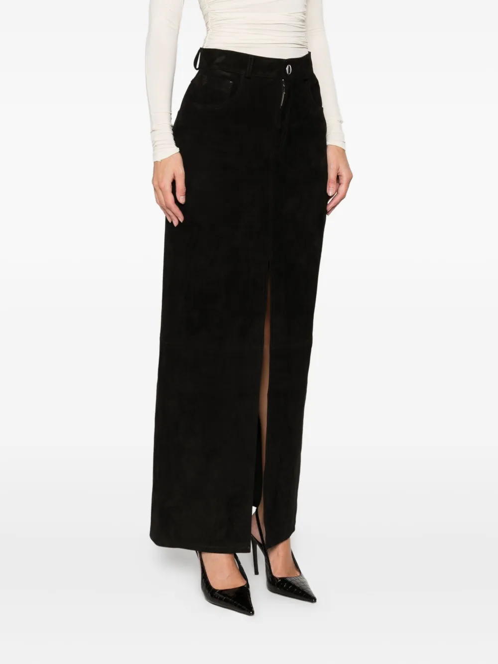 Ducie Chicago Suede Maxi Skirt In Black