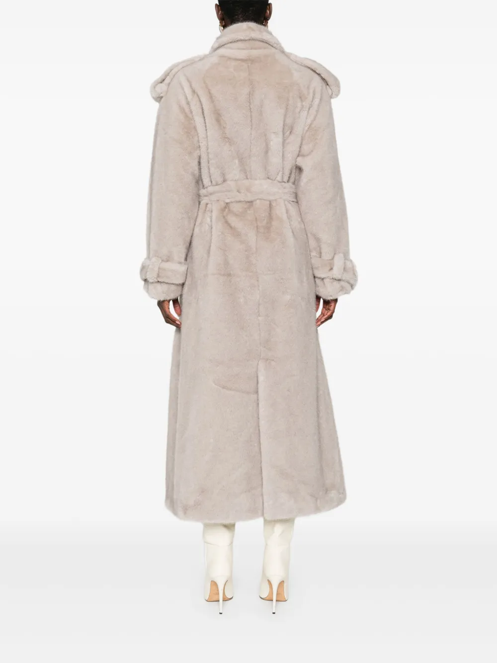 ducie Thalia jas van imitatiebont met dubbele rij knopen Beige