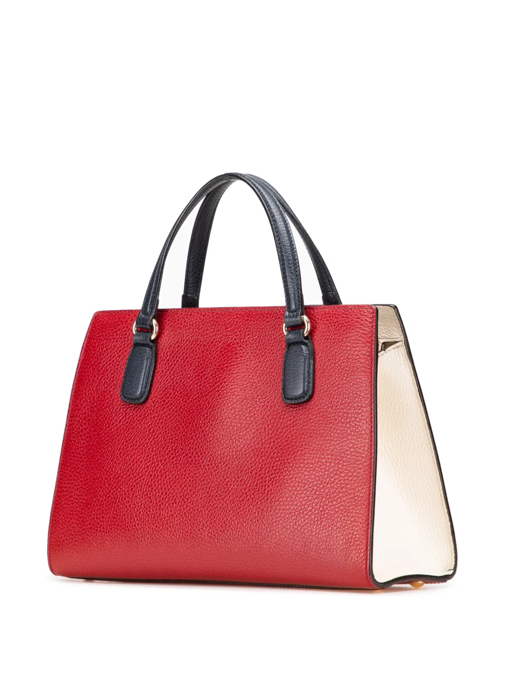 Pre-owned Gucci 2016-2025 Medium Tricolor Pebbled Calfskin Soho Convertible Top Handle Bag Satchel In Red